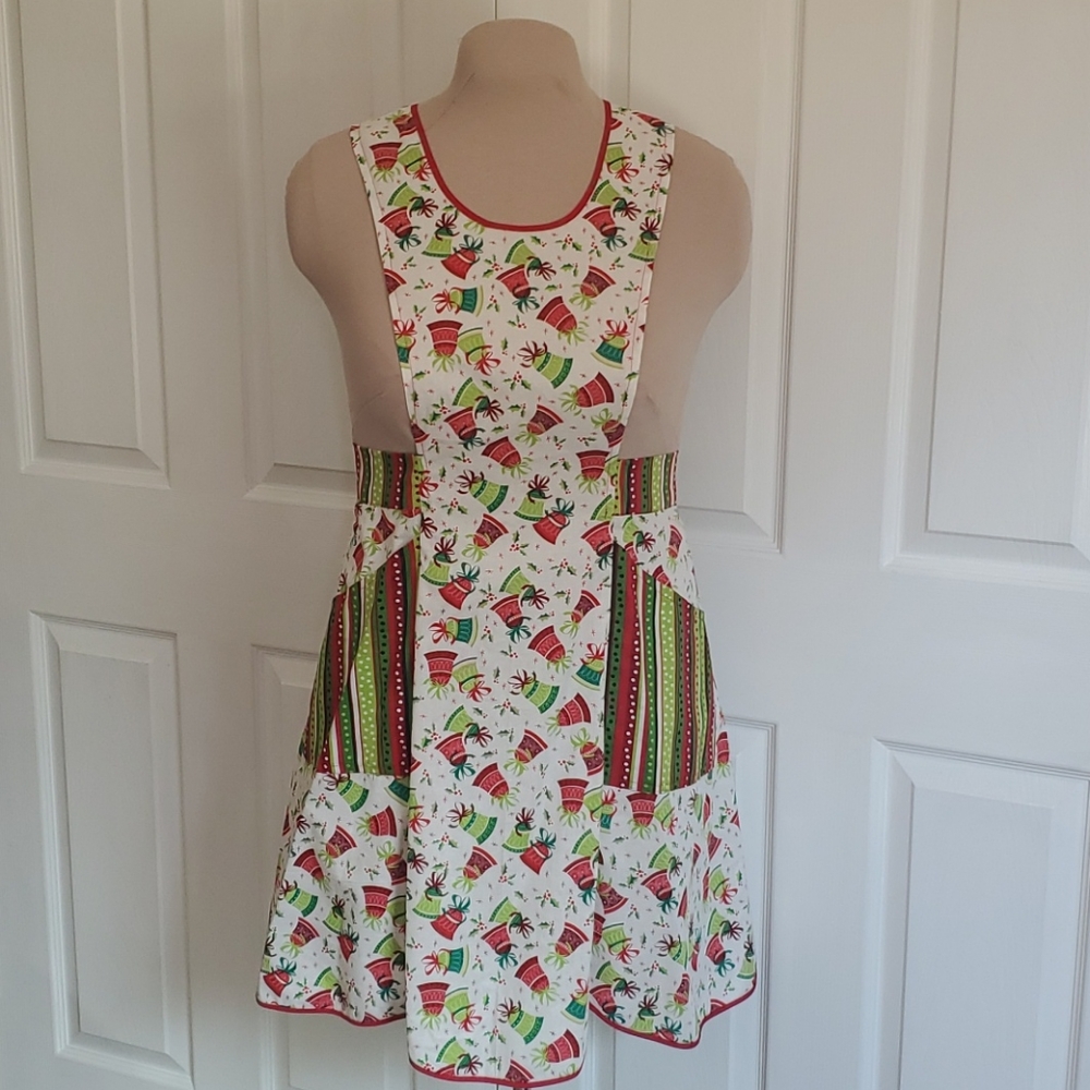 Christmas apron vintage style bells red green